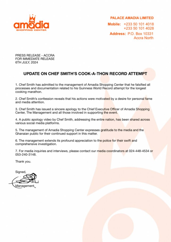 Update on chef smiths cook-a-thon record attempt