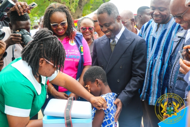 Health Minister Kwabena Mintah Akandoh launching Ghana’s HPV vaccination campaign in Accra.